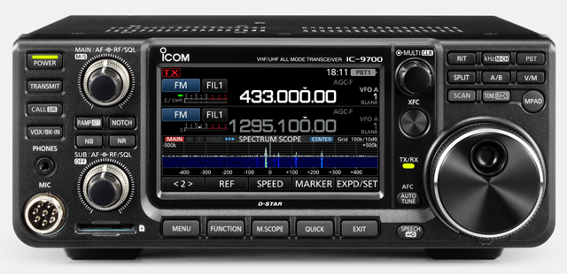 IC-9700 front view (courtesy Icom UK). Click for larger image.