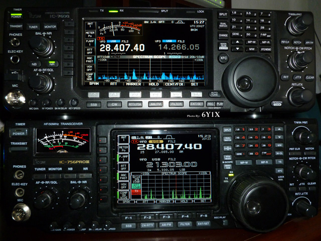 IC-7600 and IC-756Pro3 front panels compared.