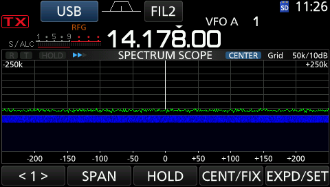 Spectrum scope with Dave N9EWO's settings.