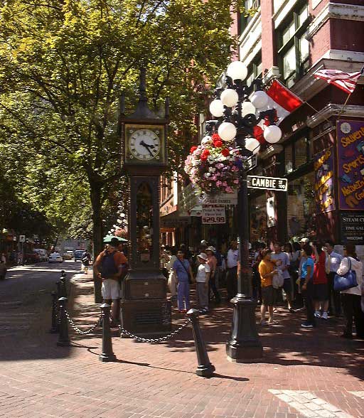 The famous Gastown Steam Clock. Click image or refresh page to hear chime.