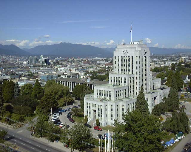 Vancouver City Hall and view to northwest.