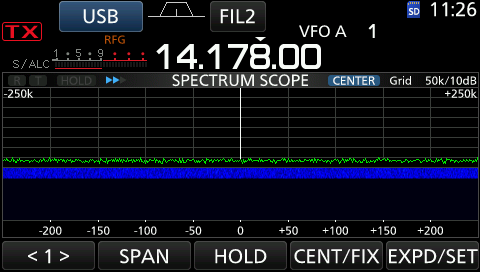 Spectrum scope with Dave N9EWO's settings. Click for PDF.