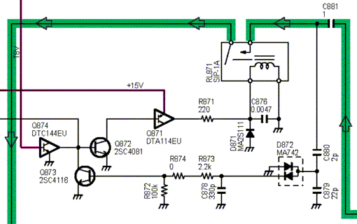 Fig.3: IC-7800 RX-ANT Muting & Protection Circuit (p/o BPF Unit). Image courtesy Icom Inc.