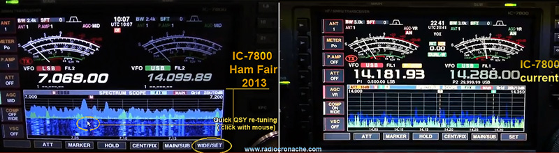 New and current IC-7800 screen images (photo courtesy I0GEJ)