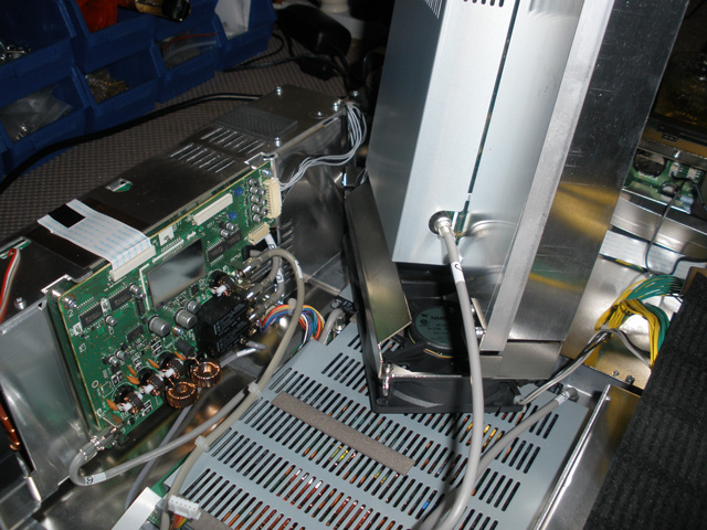 Interior rear of IC-7800, with PA Unit on edge.