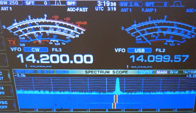 Strong signal offset from weak signal. Noise sidebands do not degrade weak signal.