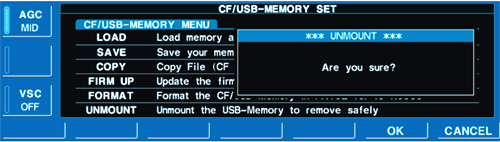 CF/USB Memory Set Menu with pop-up.